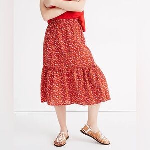 Madewell Smock-Waist Tiered Midi Skirt in Calico Floral